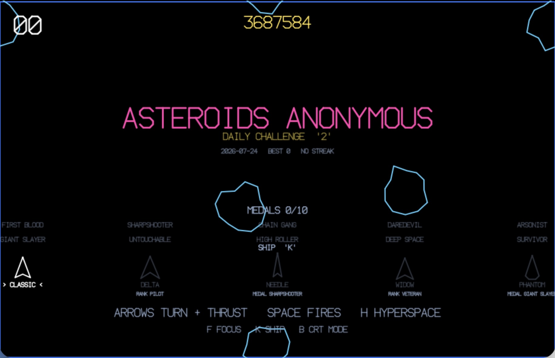 Asteroids++ gameplay screenshot